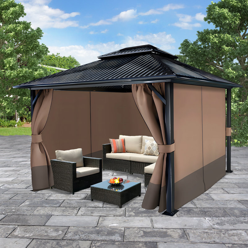 Gazebo Replacement Privacy Curtain, 3m x 3m, Brown/Coffee