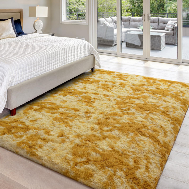 Tapis à poil long Antonije Tie Dye, Rectangle de 5 pi x 8 pi, Jaune