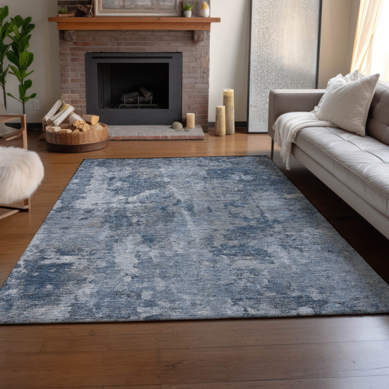 Premium Machine Washable Cerrito AMF573 Blue Rug, Rectangle 10' x 14'