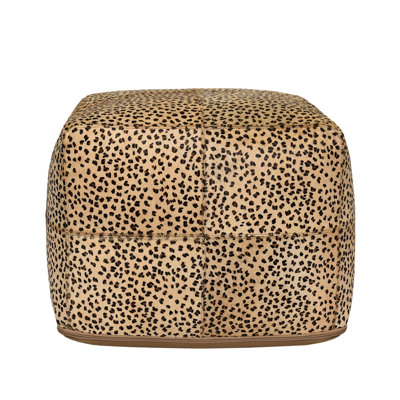 Leopard 18" Natural Leather Hide Printed Floor Cushion Pouf