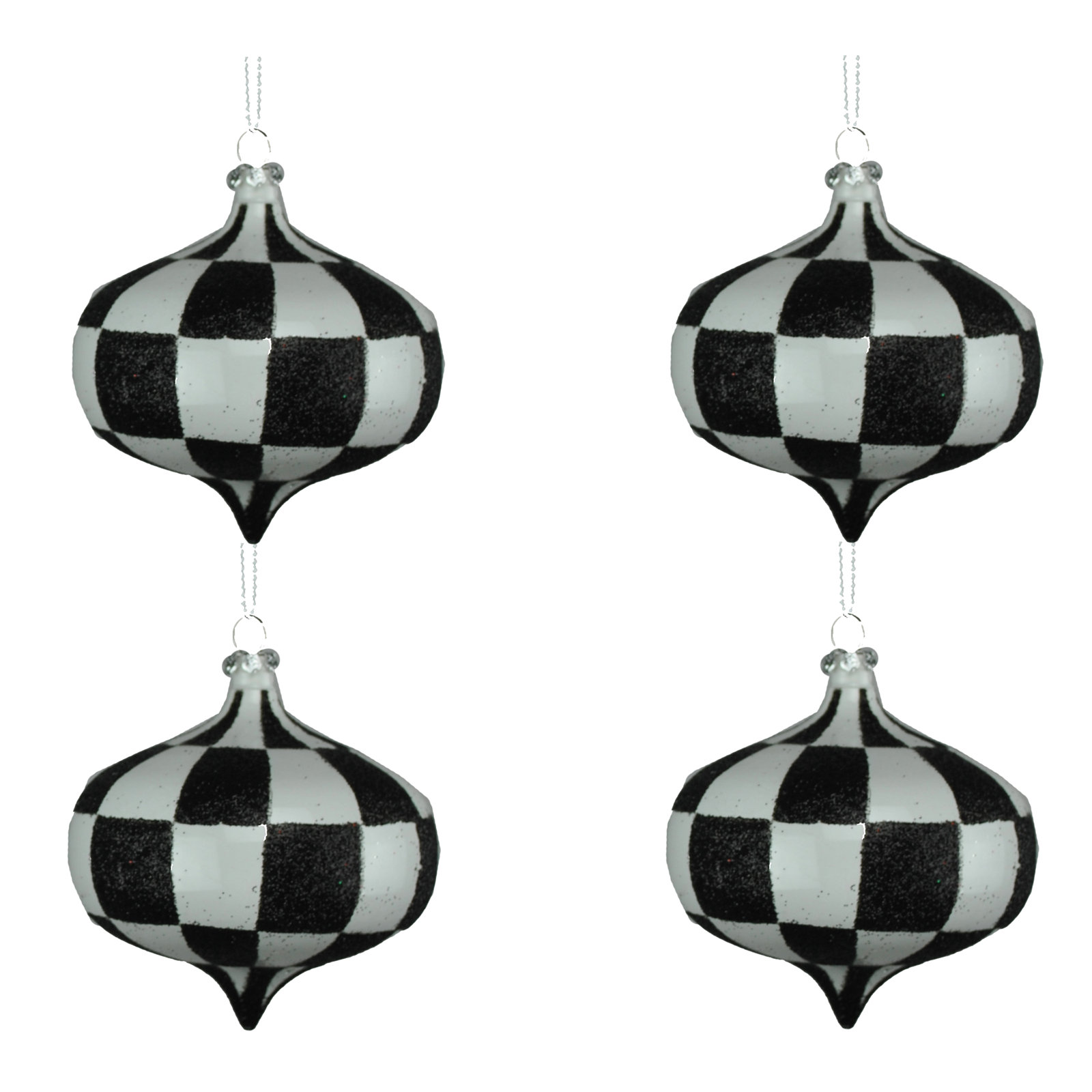 4'' Checkered Shatterproof Onion Ornament, White/Black