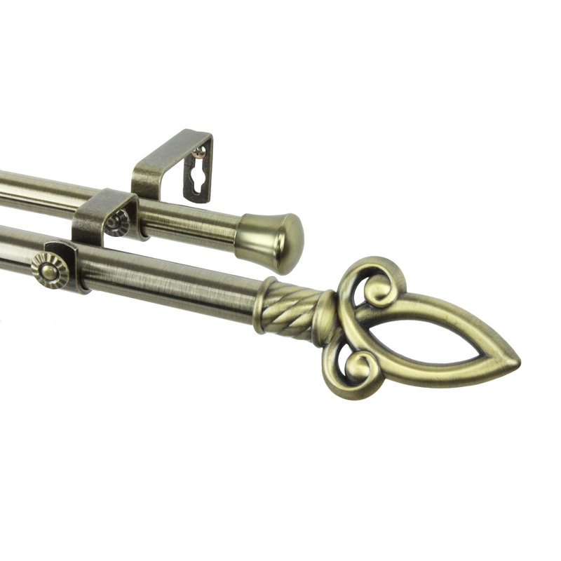 Tringle à rideaux double Kempson, 120 po à 170 po, Laiton antique