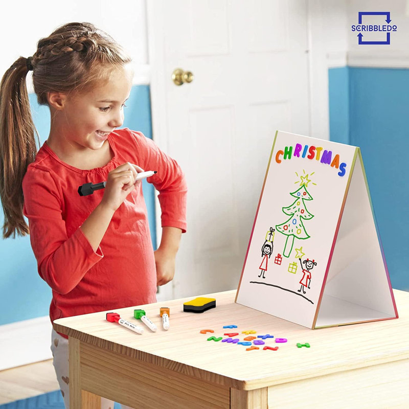 Scribbledo Table Top White Board Magnetic Easel For Kids Dry Erase Drawing Board Toddler Writing Tabletop Whiteboard With 6 Dry Erase Markers And 1 Eraser Included