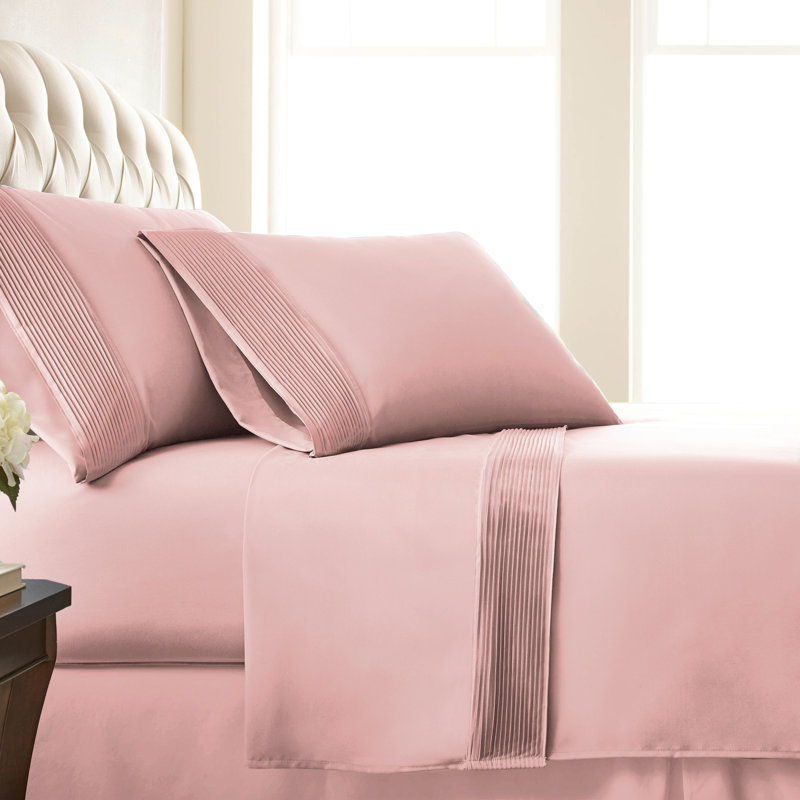 Southshore Fine Linens Vilano Extra Deep Pocket Pleated Sheet Set, Double-Brushed Microfiber 21-Inch Deep Pocket Sheets with Pleated Hem, 2 Pillowcases, Queen, Pink