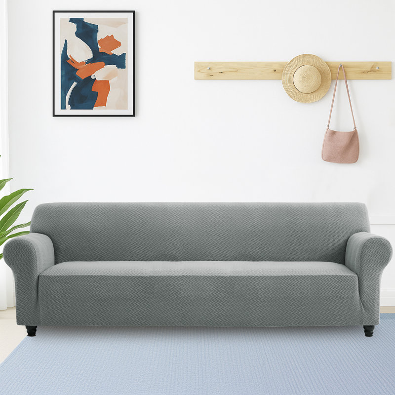 Jacquard Pattern Stretchable Spandex Sofa Slipcover - Stylish Sofa Protector, Grey, 179cm H x 320cm W - (4 Seater)