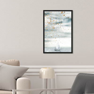 Voile dorée, «Ocean Travel Splash Coastal Blue», impression sur toile