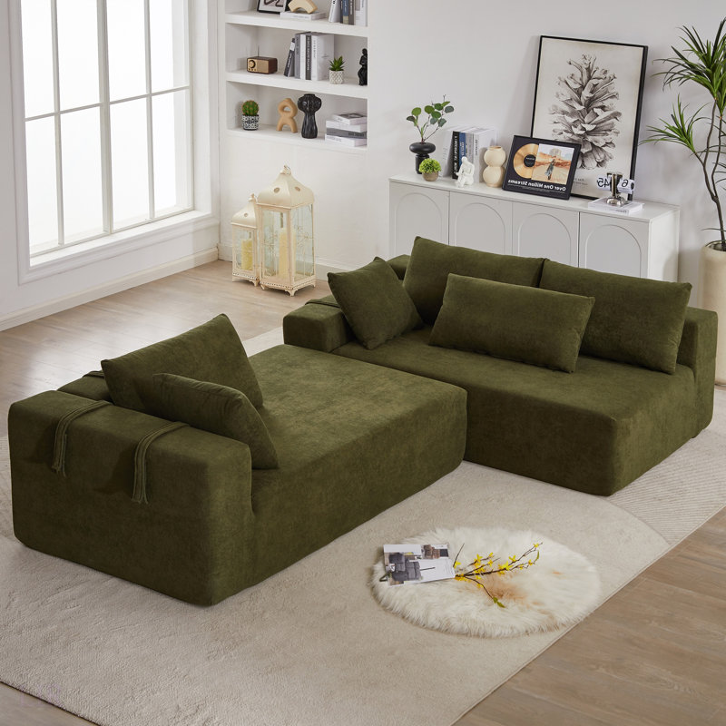 Ensemble de canapé modulaire rembourré en chenille Modern, canapé de salon modulaire en L de 108 pouces avec 6 coussins
