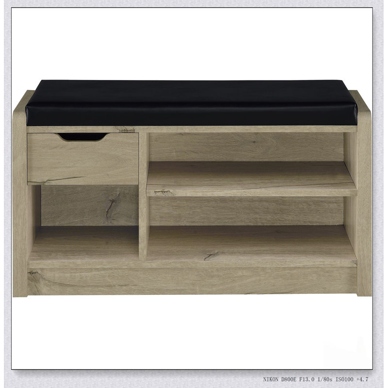 Banc de rangement à tablette ouverte avec siège en similicuir et plusieurs compartiments pour une vie organisée, Chêne blanc