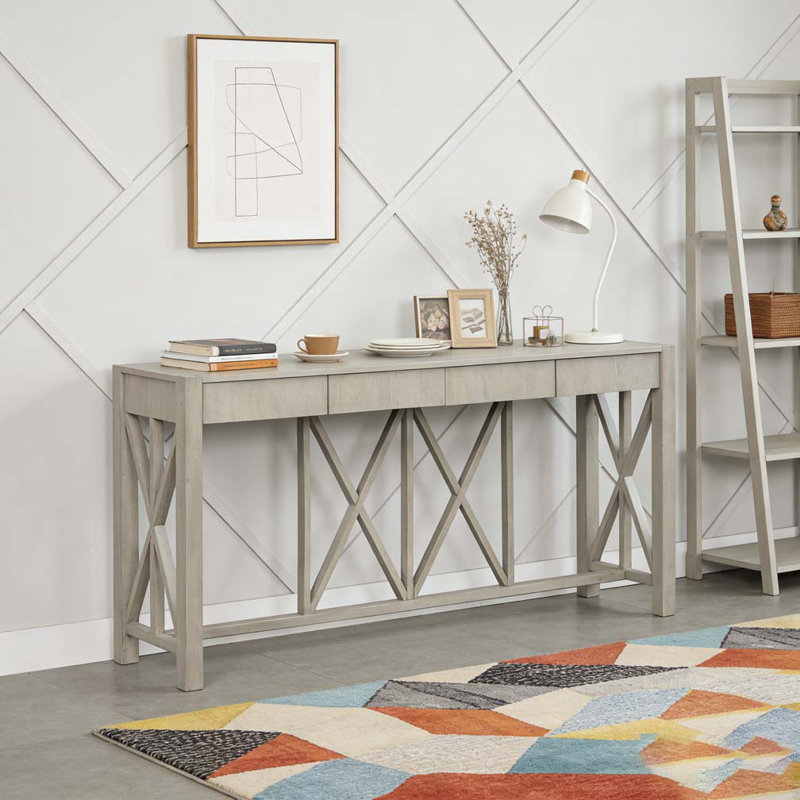 Console 60 po avec 4 tiroirs spacieux, Gris 1