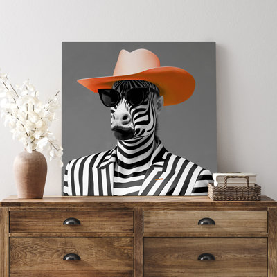Elegance Fashion - Motif zébré noir et blanc avec chapeau orange