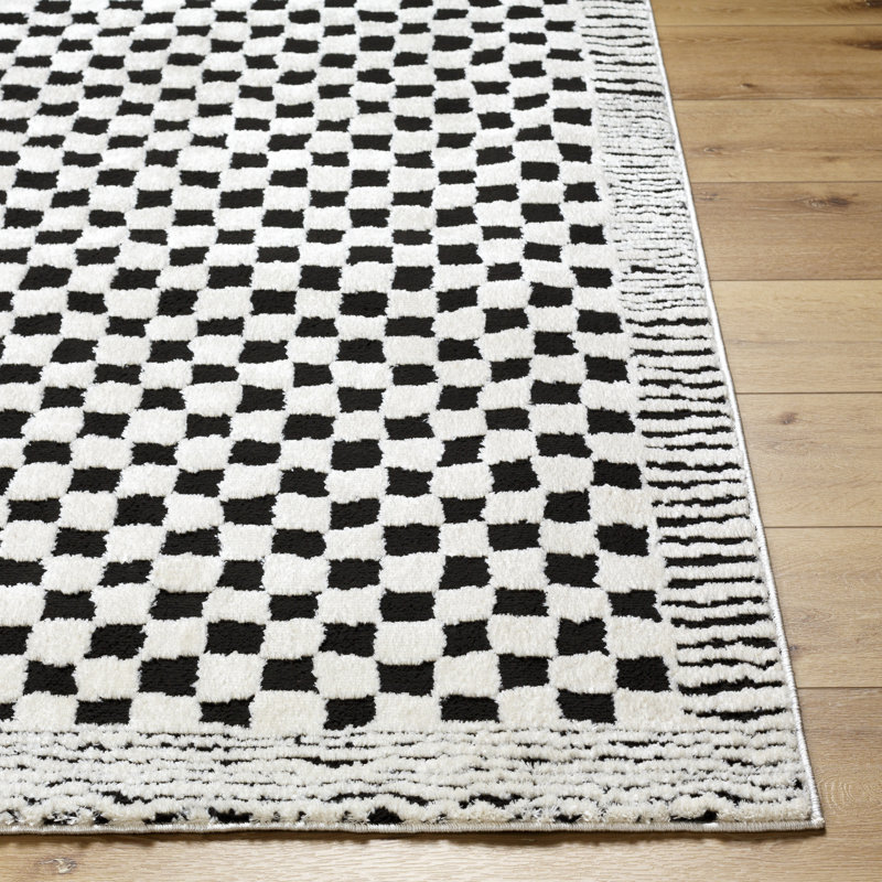 Tapis en polyester tissé à la machine noir / crème Aryas, Rectangle 5 pi 3 po x 7 pi