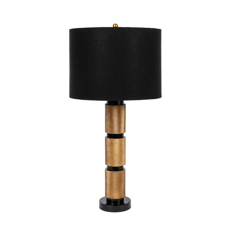 Lampe de table cylindrique en métal texturé à 3 niveaux, Noir ; Bronze