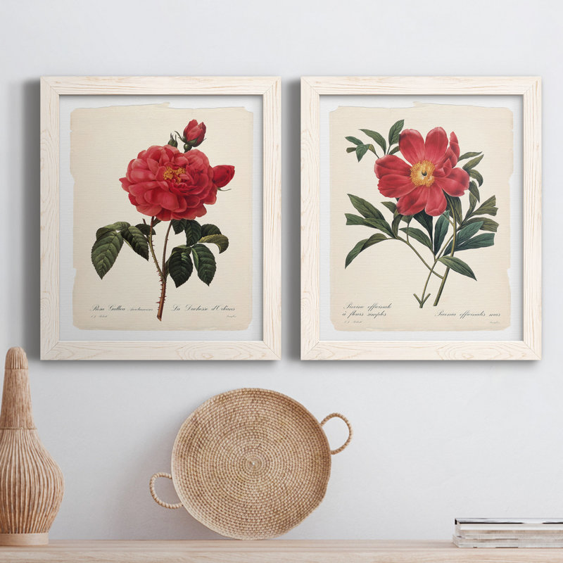 «Red Botanical III», ensemble de 2 peintures sur toile encadrées, H 37,5 po x l 55 po x P 1,5 po, Blanc