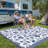 8x10 FT Navy Modern Floral Reversible Outdoor Rug, Waterproof Recyclable Polypropylene Plastic Floor Mat, Easy Clean Foldable Portable Carpet for RV Patio Backyard Deck Picnic Beach Camping-490977587-490977580