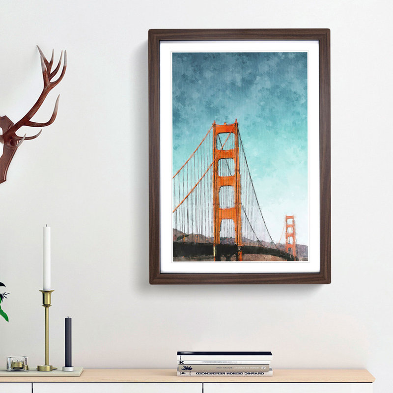The Golden Gate Bridge Abstract - Picture Frame Painting Print, Walnut Framed, 33cm H x 24cm W x 2cm D