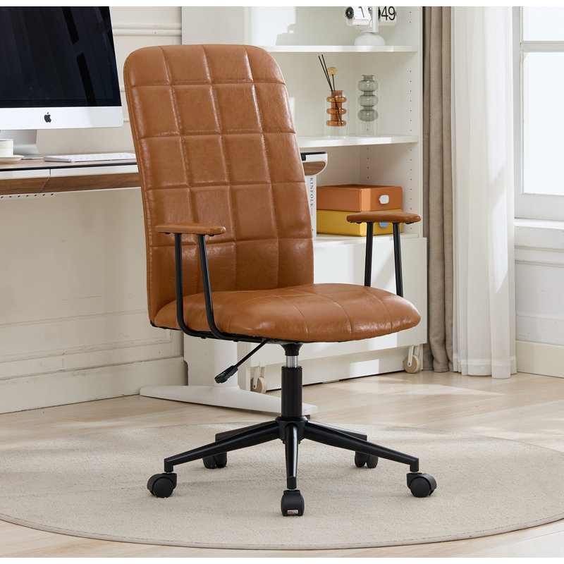 Chaise de bureau pivotante en similicuir avec accoudoirs, Brun antique