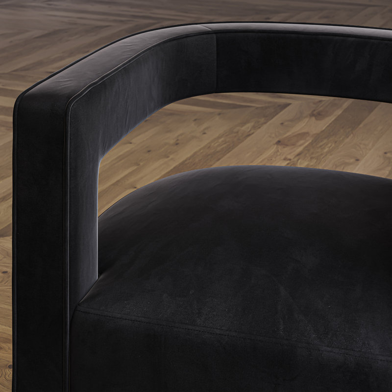 Fauteuil demi-tonneau pivotant en velours de 31,1 po Keegan, Velours noir, Doré