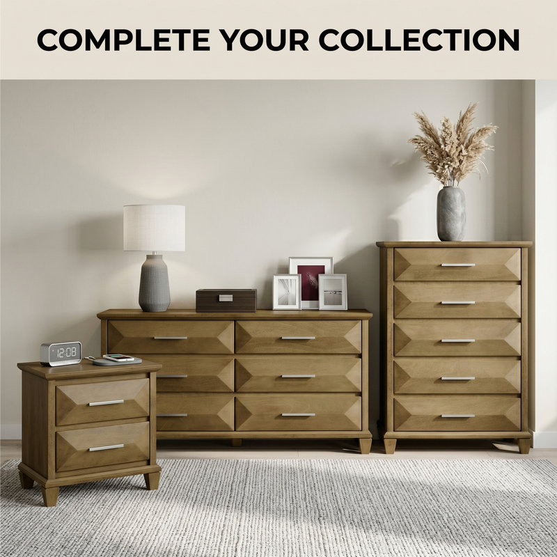 Weslyn Transitional 56" W 6 Drawer Dresser, Antique Oak