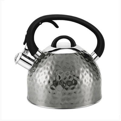 Lorren Home Trends Whistling Tea Kettle, Charcoal-Black Hammered Stainless Steel, 3 Liter Capacity, Ergonomic Handle, Induction Compatible