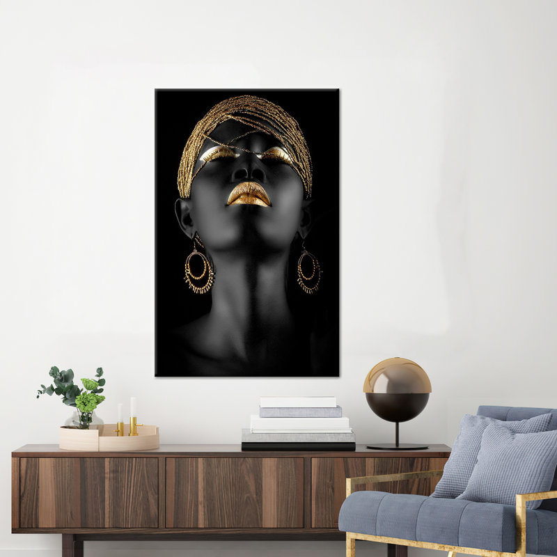 Art africain sur toile avec lèvres, art africain imprimé, Toile tendue, H 24 po x l 35 po