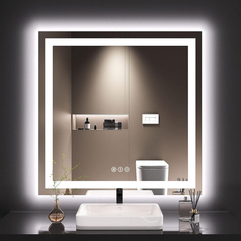 Frameless LED Bathroom Mirror,Smart Mirror, Vertical, 36'' x 36'', Square