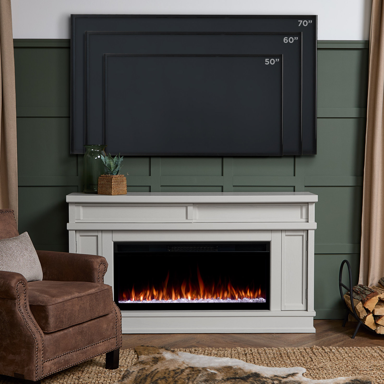 Torrey Landscape Electric Fireplace TV Stand, Bone, Smart