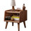 Solid Wood Bedside Cabinet, Simple Nightstand, Brown Beech, Open Compartments, Rounded Edges European Beech Storage Unit, Compact Round Night Table, Low Odor, Quick Setup