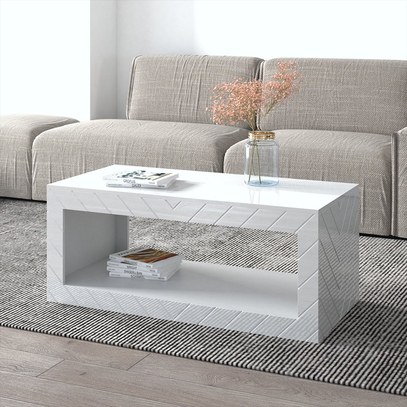 Elsfield 47.2" Coffee Table with High Gloss Finish, White