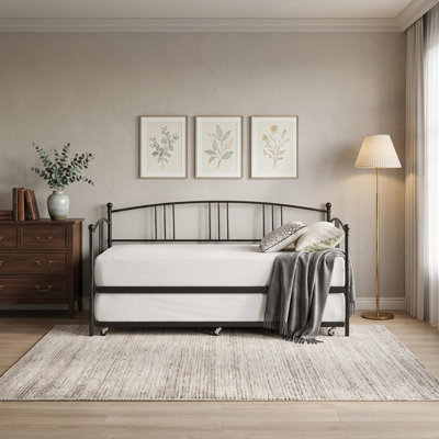 79 x 43 x 37 in. Twin Metal Arch Bunk Bed with Sofa Style Top and Lower Twin Bed, Space Saving Bunk Bed Frame with Guardrails for Kids Bedroom Guest Room Dormitory, Black