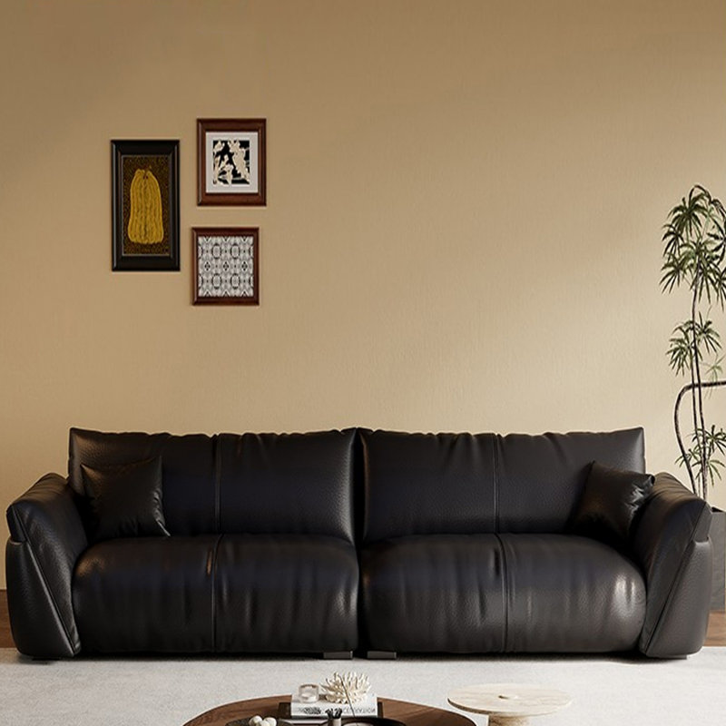 Canapé modulaire noir en cuir véritable, H 36,22 po x l 94,49 po x P 39,37 po