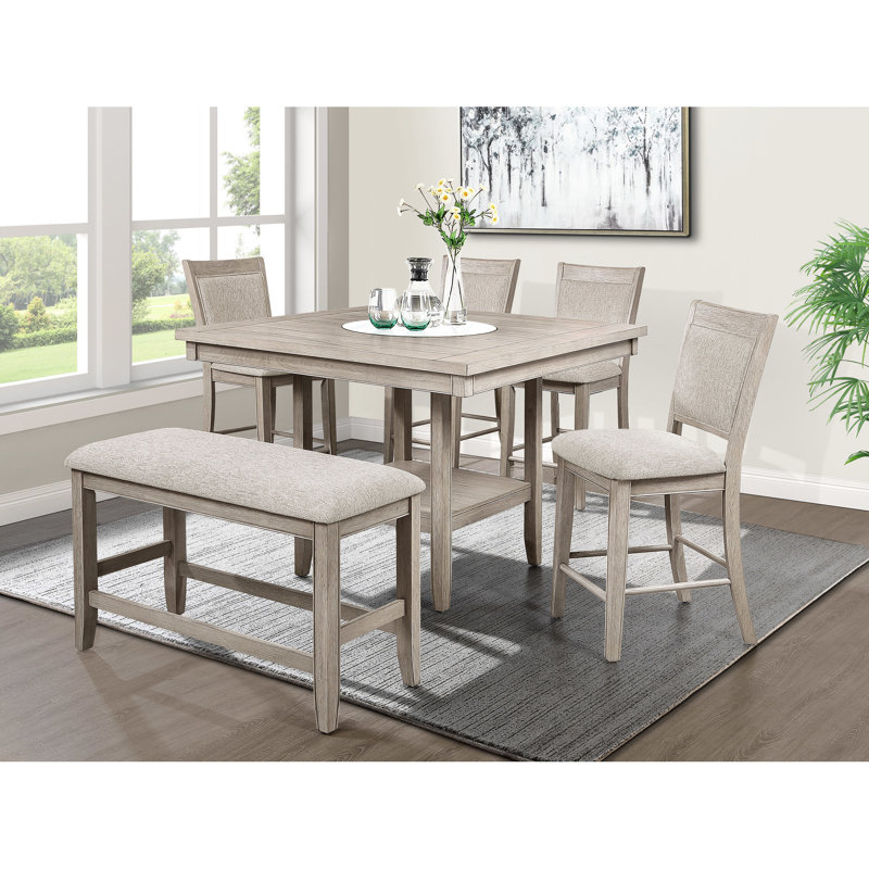Table de salle à manger paresseuse transitionnelle de 20 po, finition grise / beige, placages de bois massif 6