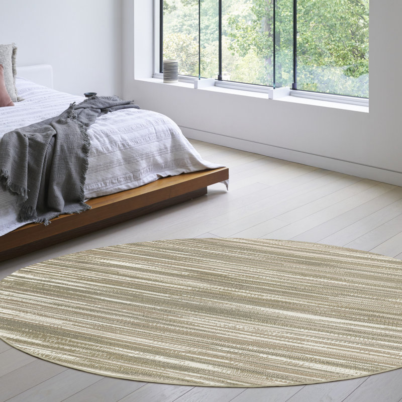 Abstract Machine Woven Area Rug in Green/Ivory, Round 8'