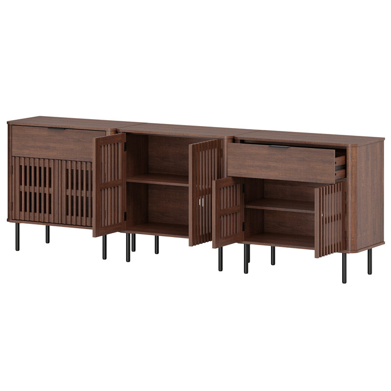 Buffet 94,5 "Mid-Century moderne avec tablettes réglables et 2 tiroirs, Brun