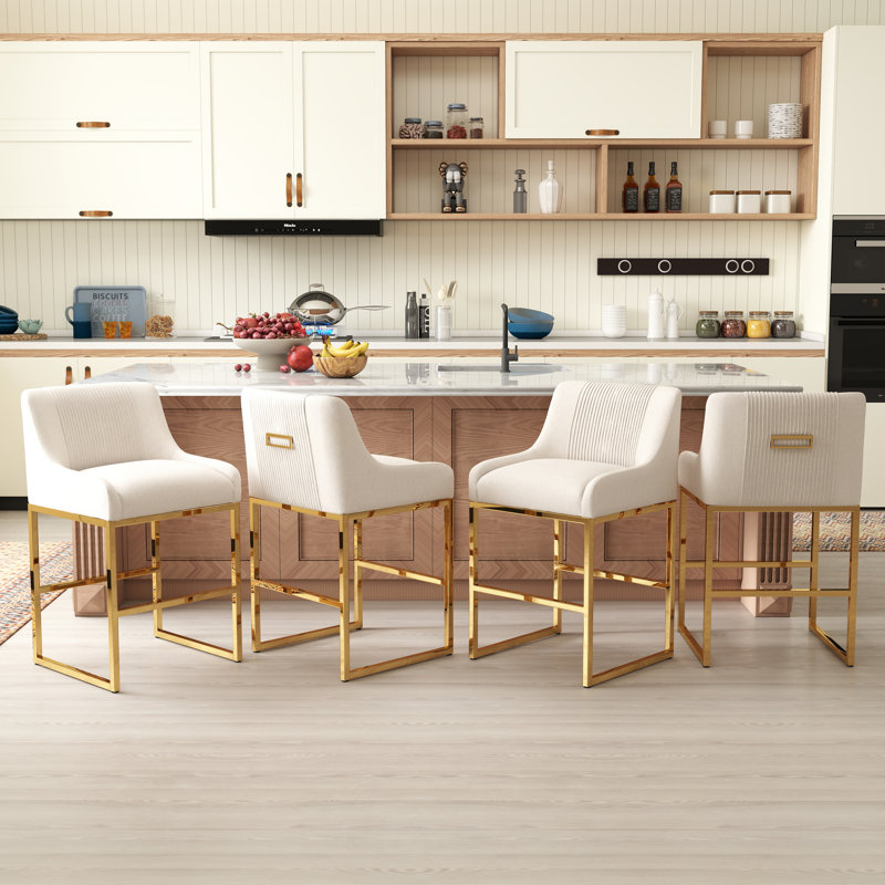 Zanthia Upholstered Counter Stool, 4, Beige