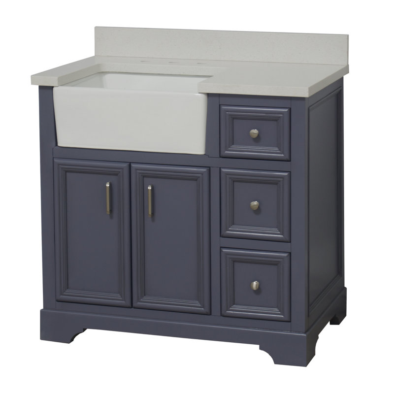 Emiliano 36'' Single Bathroom Vanity with Top, Quartz, Powder Gray