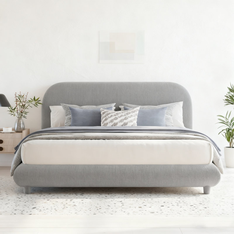 Lit plateforme en tissu d'ameublement Teddy, gris, Grand