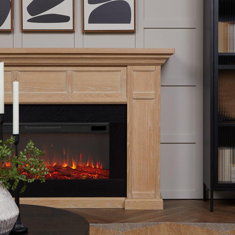 White Oak 75" Electric Fireplace with Mantel