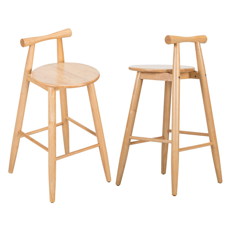 Tabouret de bar d'intérieur en bois d'hévéa Grove, finition naturelle, ensemble de 2