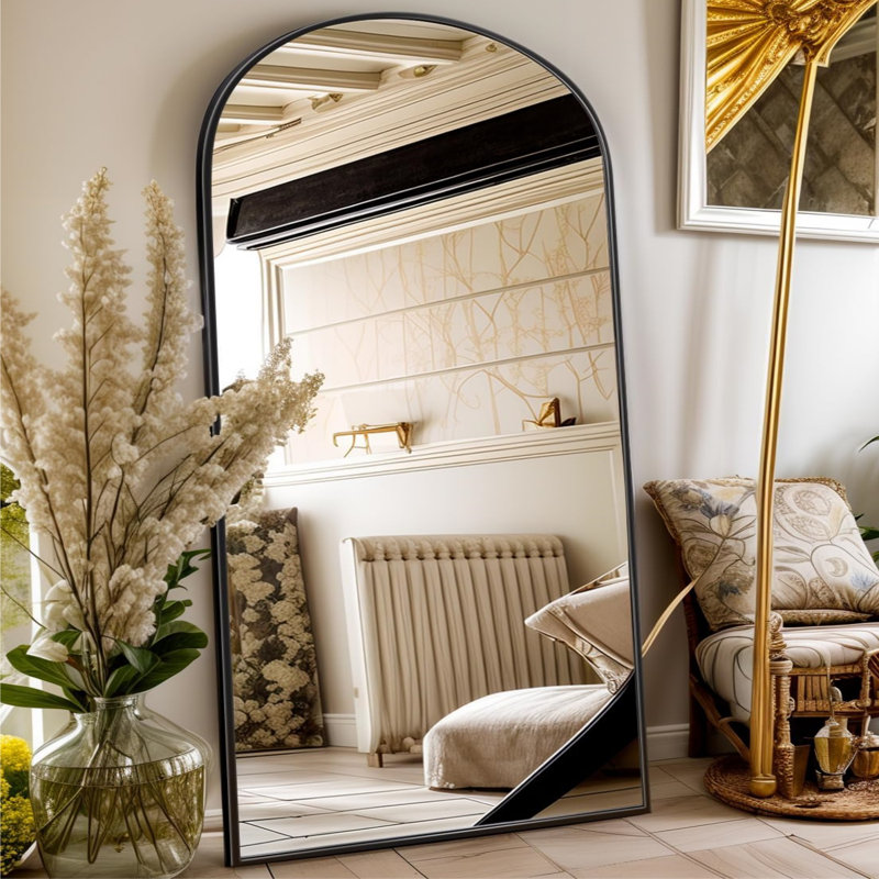 Arched Full Length Mirror with Aluminum Alloy Frame, Shatterproof Glass, Wall-Mounted/Leaning/Freestanding Design, 65" x 22"