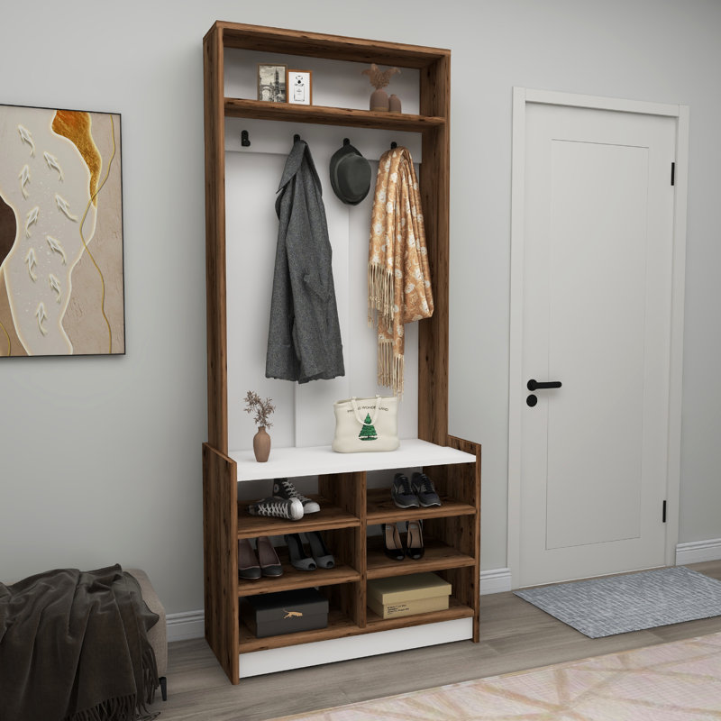 Latanza 75.6 cm W Hall Tree, Light walnut/White