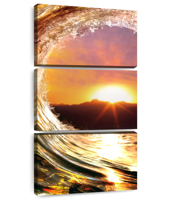 Vague au coucher du soleil, H 44 po x l 21 po