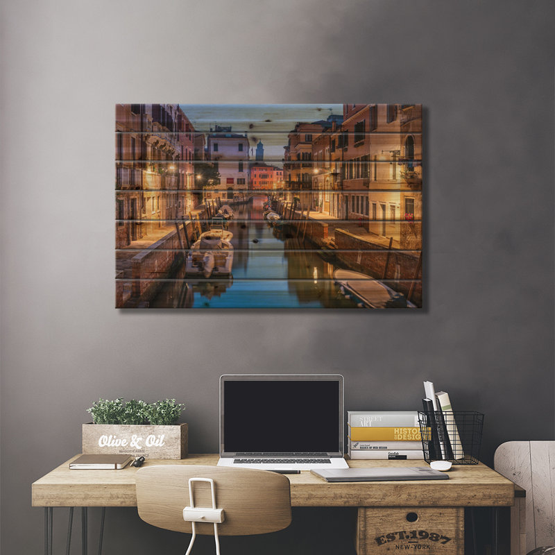 Canal romantique à Venise, Italie, H 18 po x l 26 po x P 1,5 po