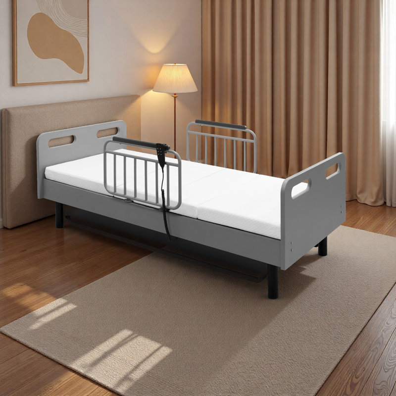 Lit d'hôpital électrique réglable pour une utilisation à domicile avec télécommande câblée, matelas pliant en mousse à mémoire de forme et rails latéraux de sécurité, soutien à domicile