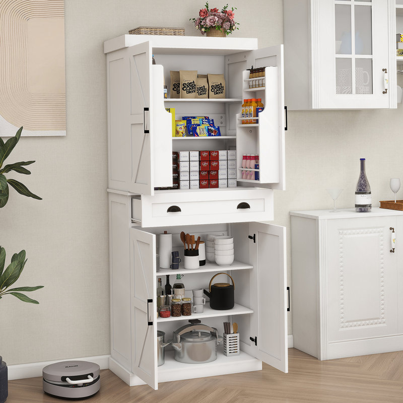 Armoire de rangement 71 po avec 4 portes (2 portes avec supports) et 1 tiroir