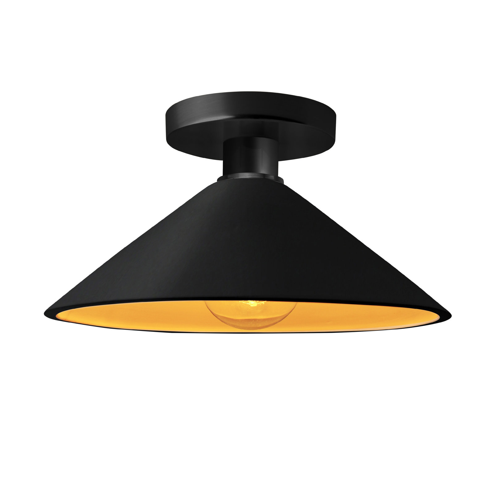 Single Light Ceramic Semi Flush Mount, Carbon Matte Black/Champagne Gold, Matte Black, Incandescent (Not Included)