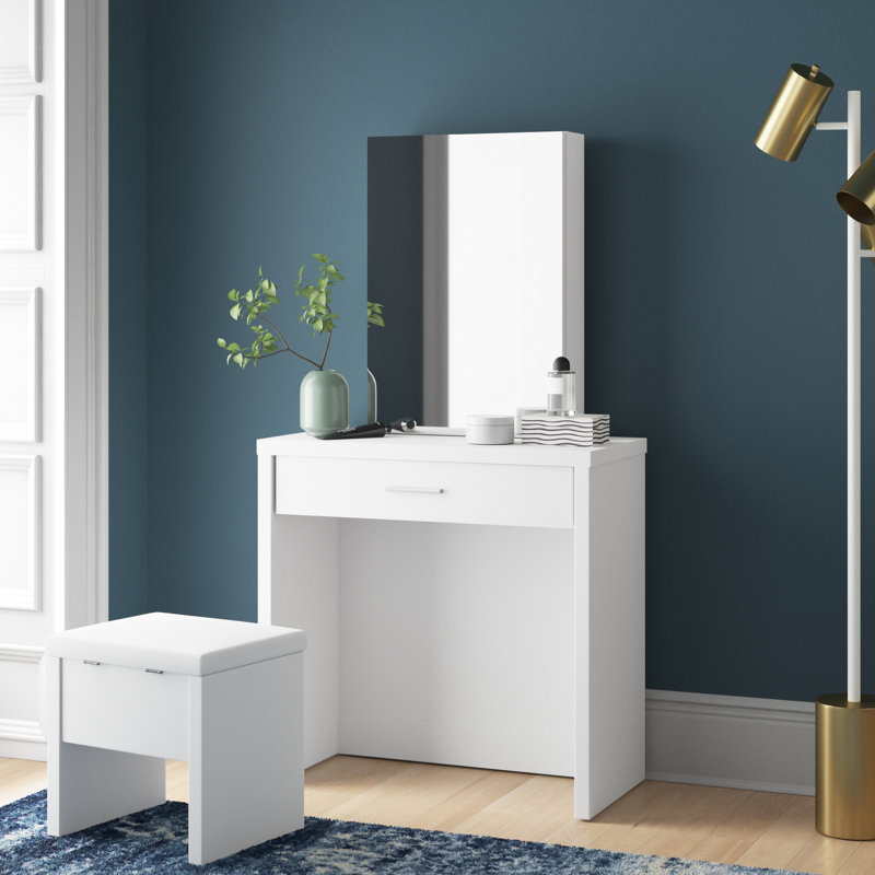 Allison 2-piece Vanity Set with Lift-Top Stool, White