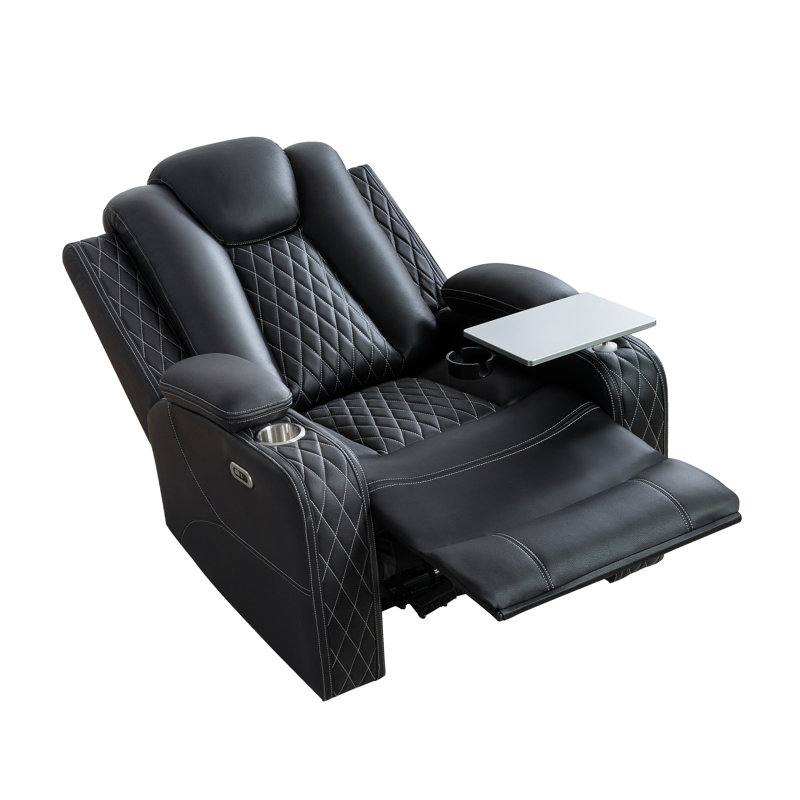 Modern Home Theater Power Recliner Chair with Adjustable Headrests, USB Ports, Cup Holders, LED Lighting & Tray Tables
