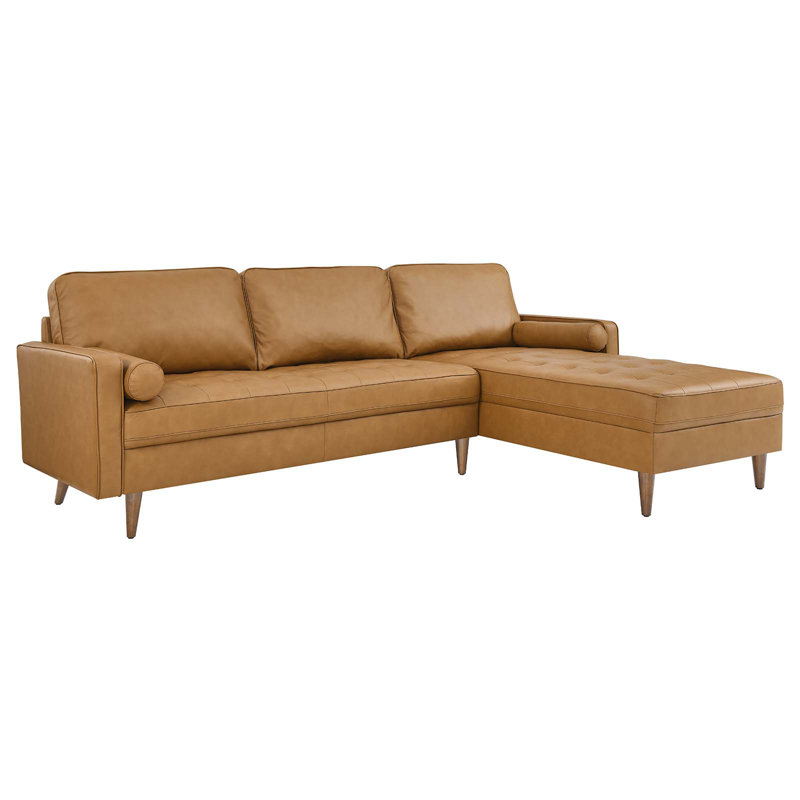 Valour 98" Leather Sectional Sofa, Tan Genuine Leather