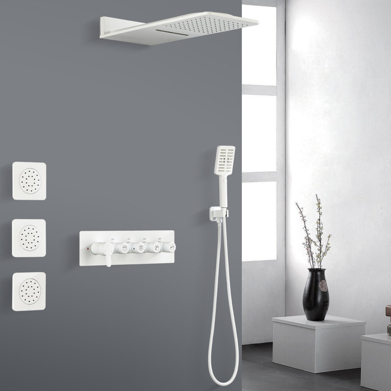 Complete Shower System with Rough in-Valve, White