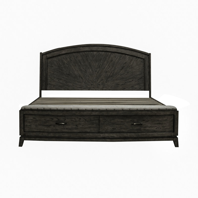Ensemble de chambre à coucher à panneau Drelan, Très grand,  Ensemble de 4 pièces : lit, miroir, commode, t, Brun foncé